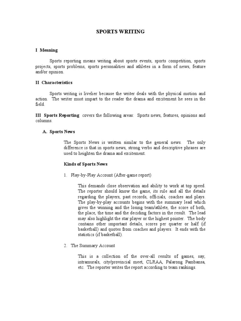 Sports Writing PDF Sports Softball