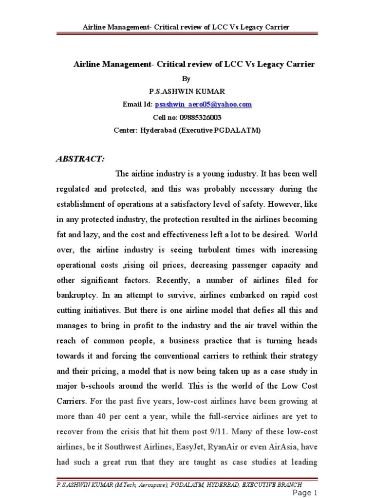 Airline Management Critical Review of LCC Vs Legacy Carrier ATMII