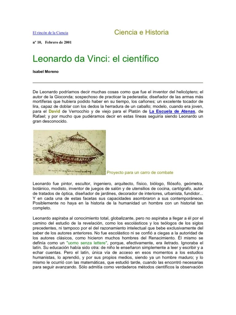 Lectura de Leonardo Da Vinci Método científico Leonardo Da Vinci