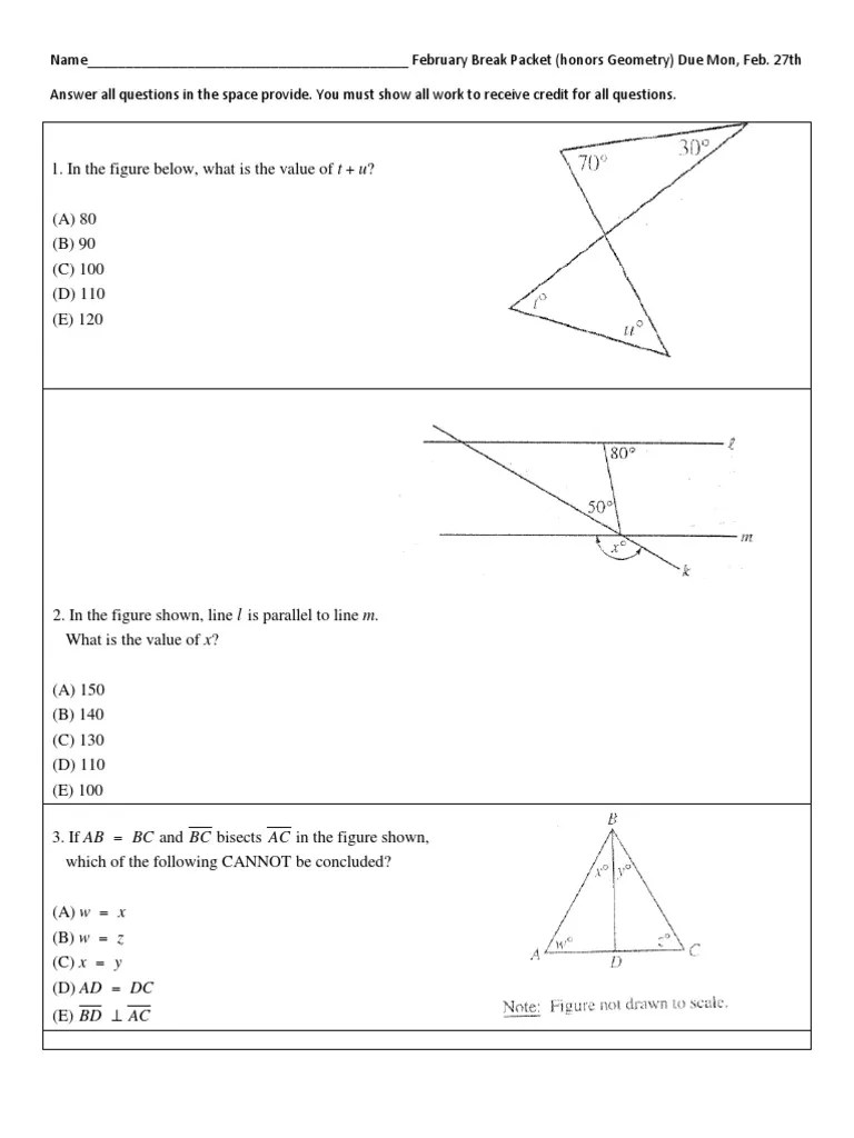 College Prep Winter Break Math Packet PDF Triangle Rectangle