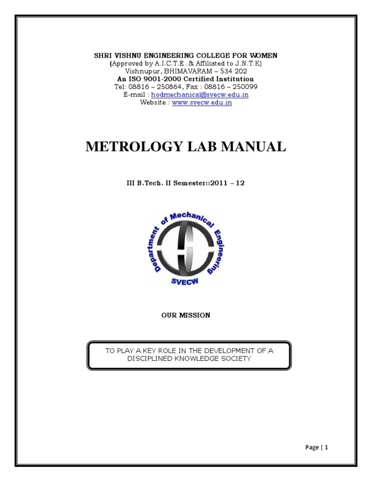 Metrology Lab Manual Tools Nature