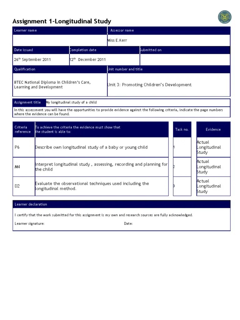 Assignment 1 BriefLongitudinal Study Preschool Child Development