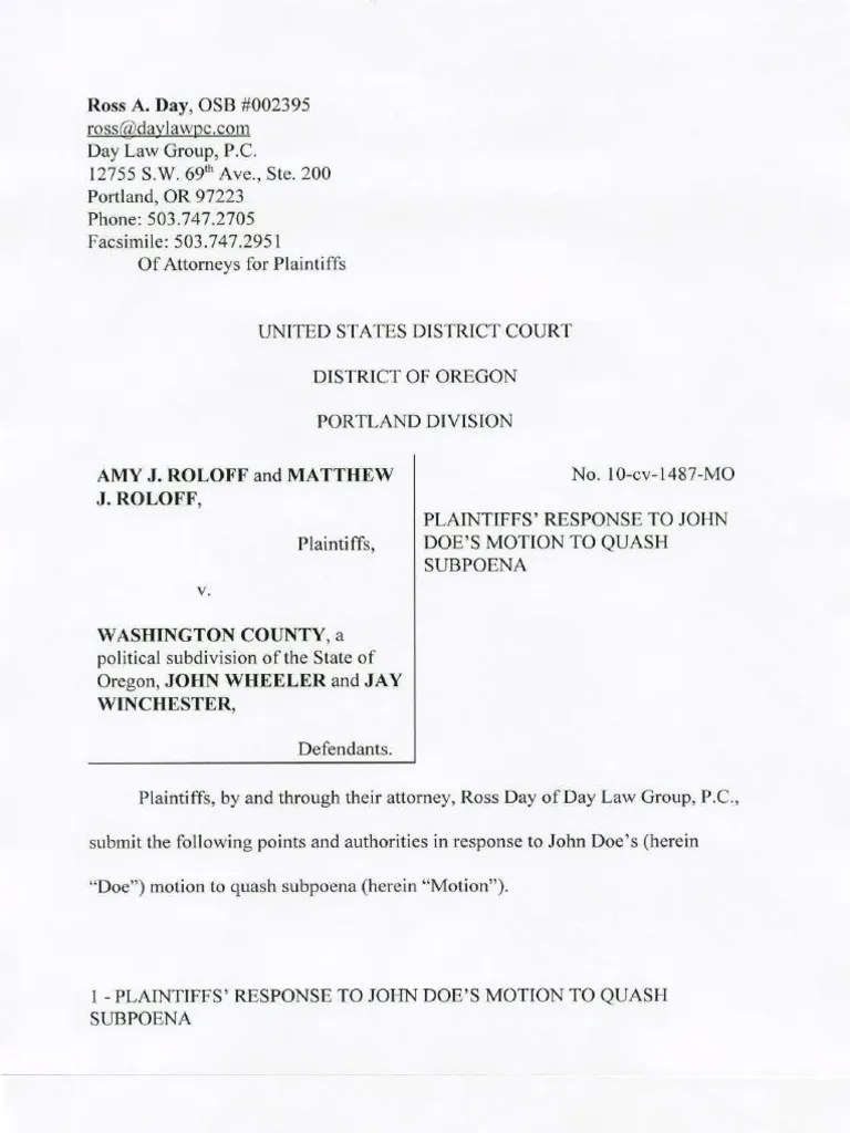 Response to Motion to Quash.wpd Jan 12 Federal Rules Of Civil