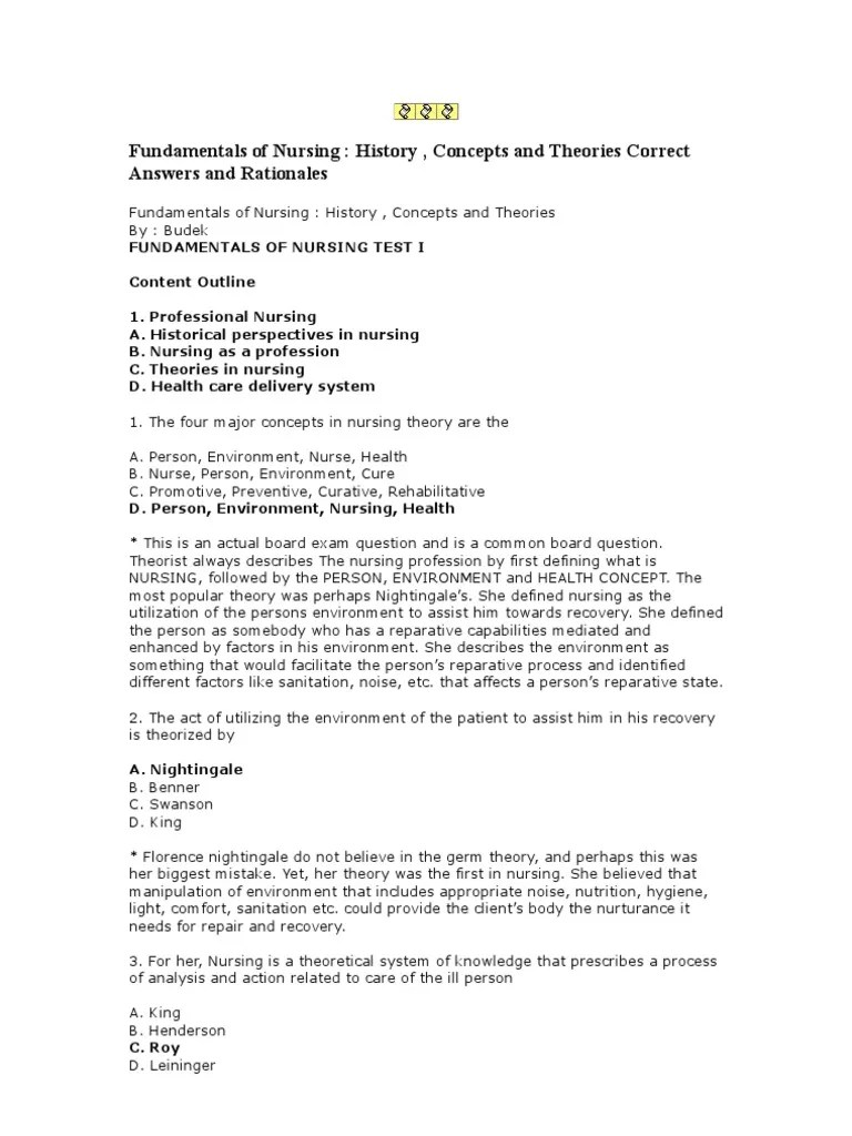 Fundamentals of Nursing Test i Nursing