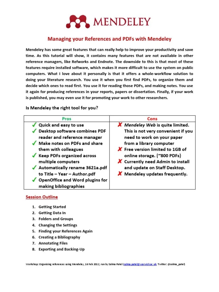 Handout Managing Your References and PDFs With Mendeley