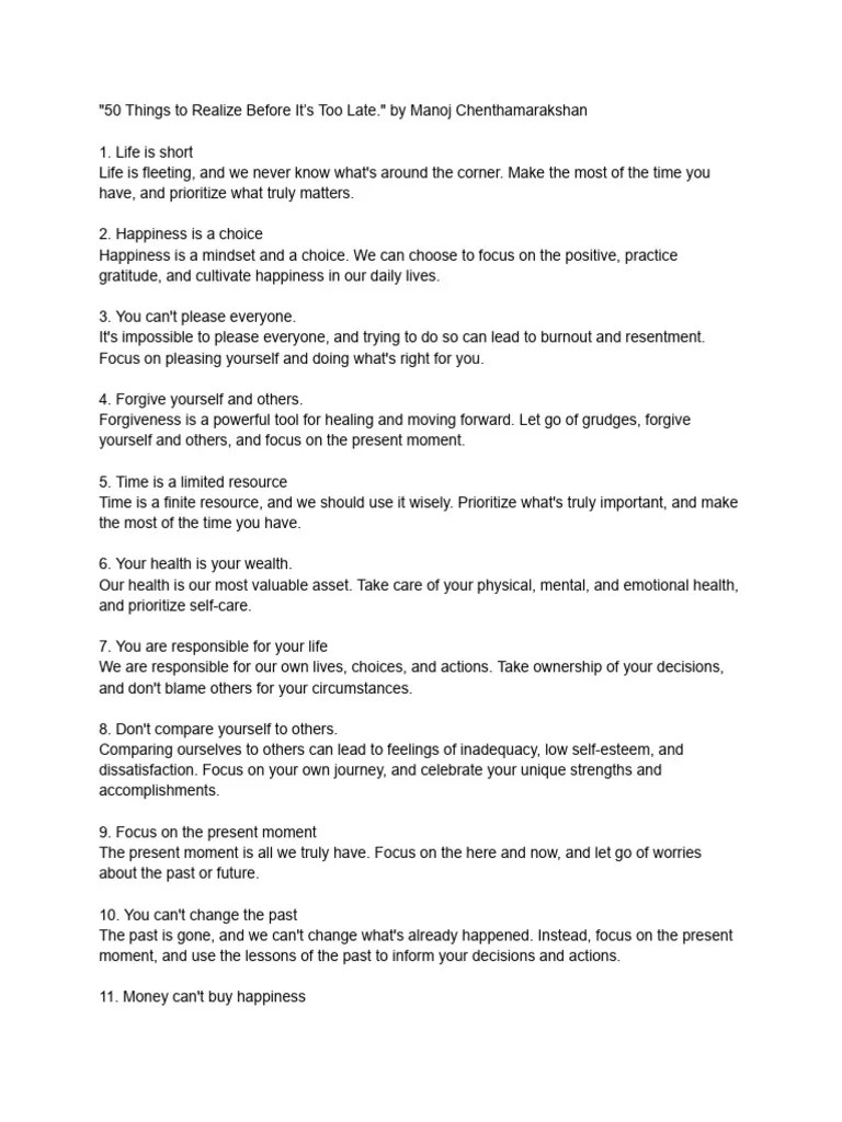 50 Realizations Before It's Too Late PDF Happiness
