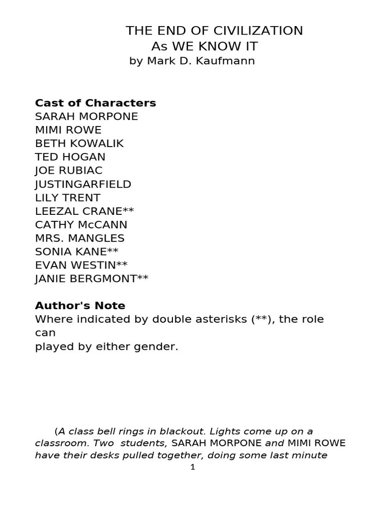 The End of Civilization As We Know It Script PDF