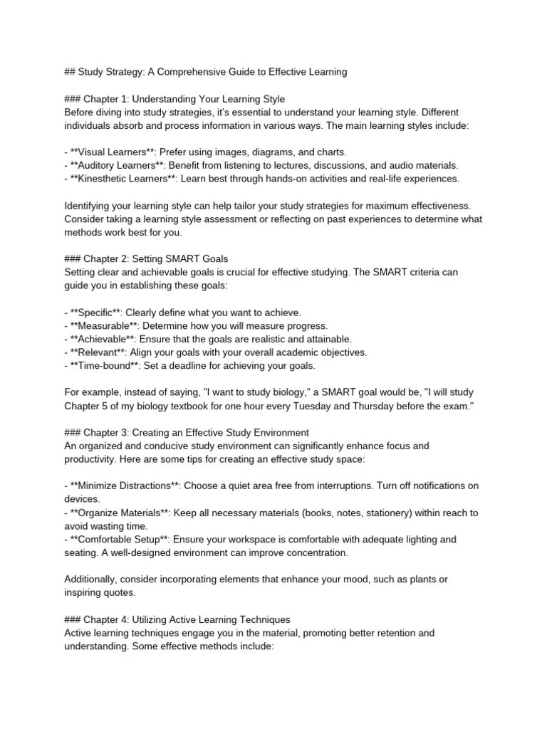 Study Strategy A Comprehensive Guide To Effective Learning Pdf