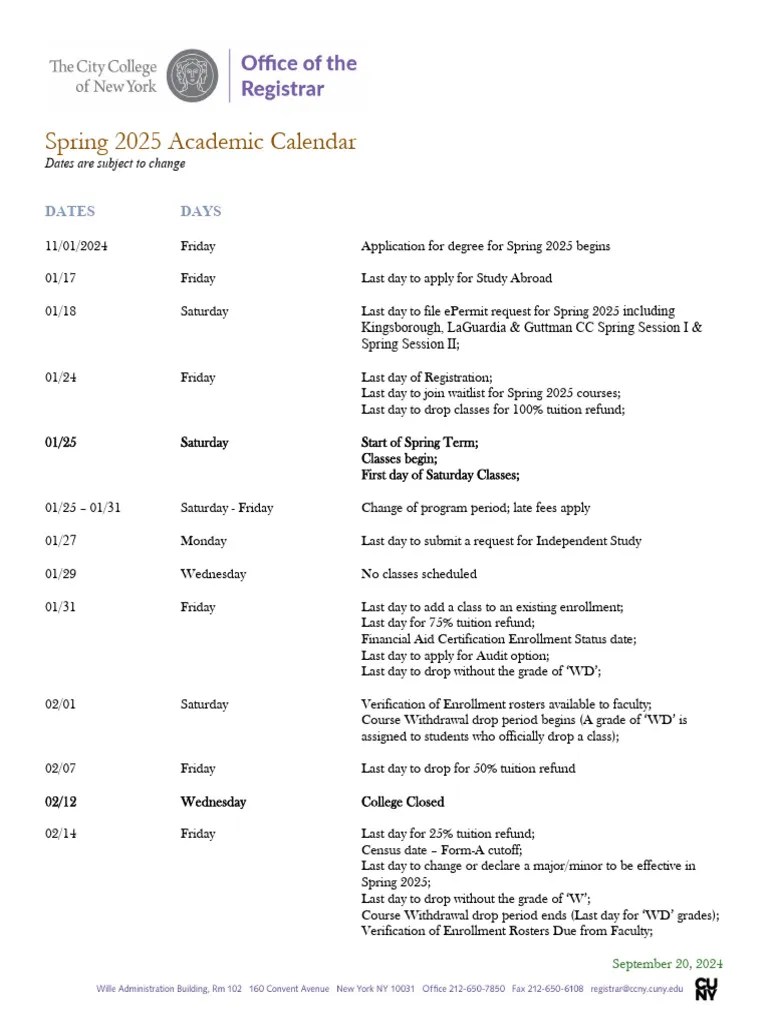 Spring 2025 Academic Calendar Overview PDF Higher Education