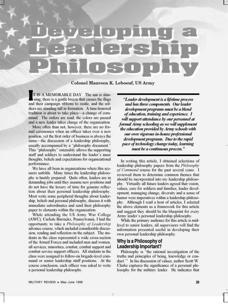 Developing a Leadership Philosophy United States Army Leadership