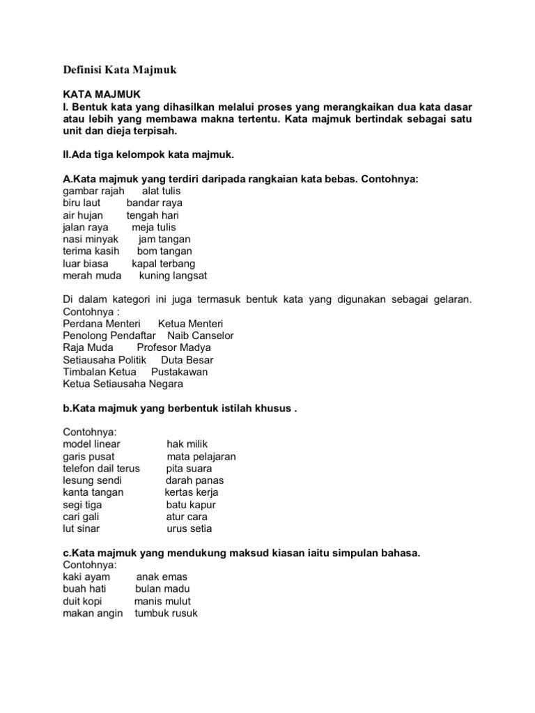 Definisi Kata Majmuk