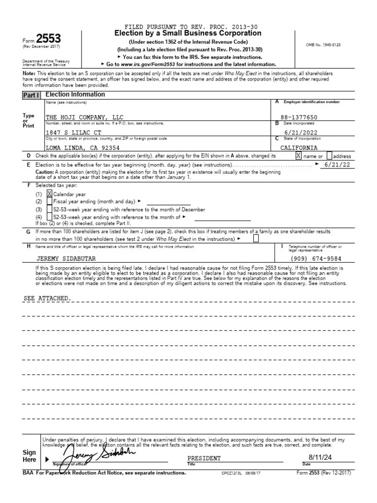 S Corporation Election Form 2553 Guide PDF S Corporation Irs Tax(05)