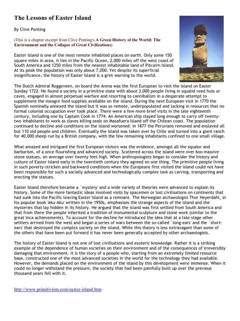 The Lessons of Easter Island PDF Polynesia Deforestation