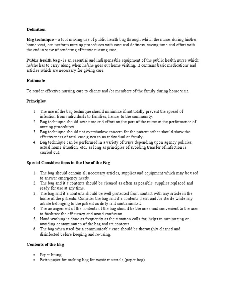 Bag Technique PDF Hand Washing Nursing