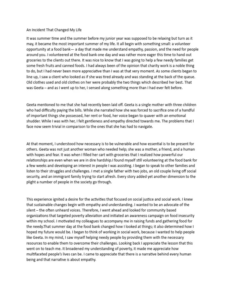An Incident That Changed My Life PDF Social Psychology