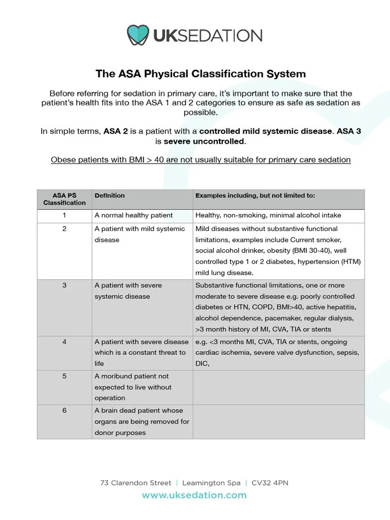 The ASA Classification PDF Diseases And Disorders Medical Specialties