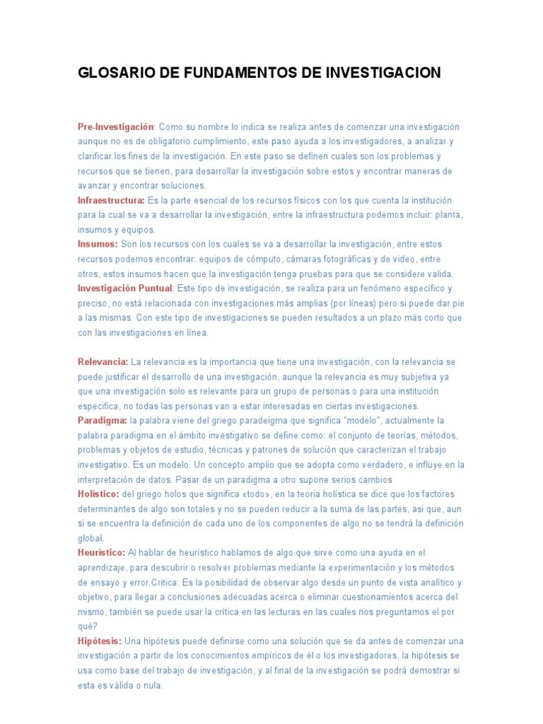 Glosario de Fundamentos de Investigacion Método científico Science
