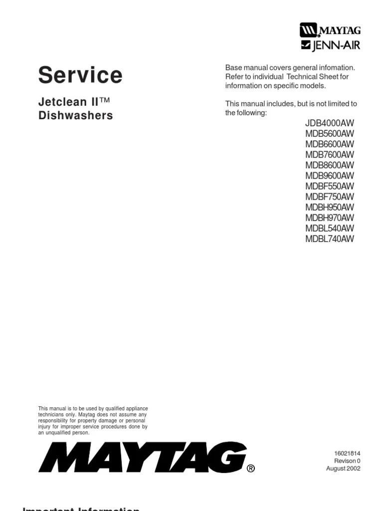 Maytag Jetclean II Dishwashers Service Manual | Download Free PDF