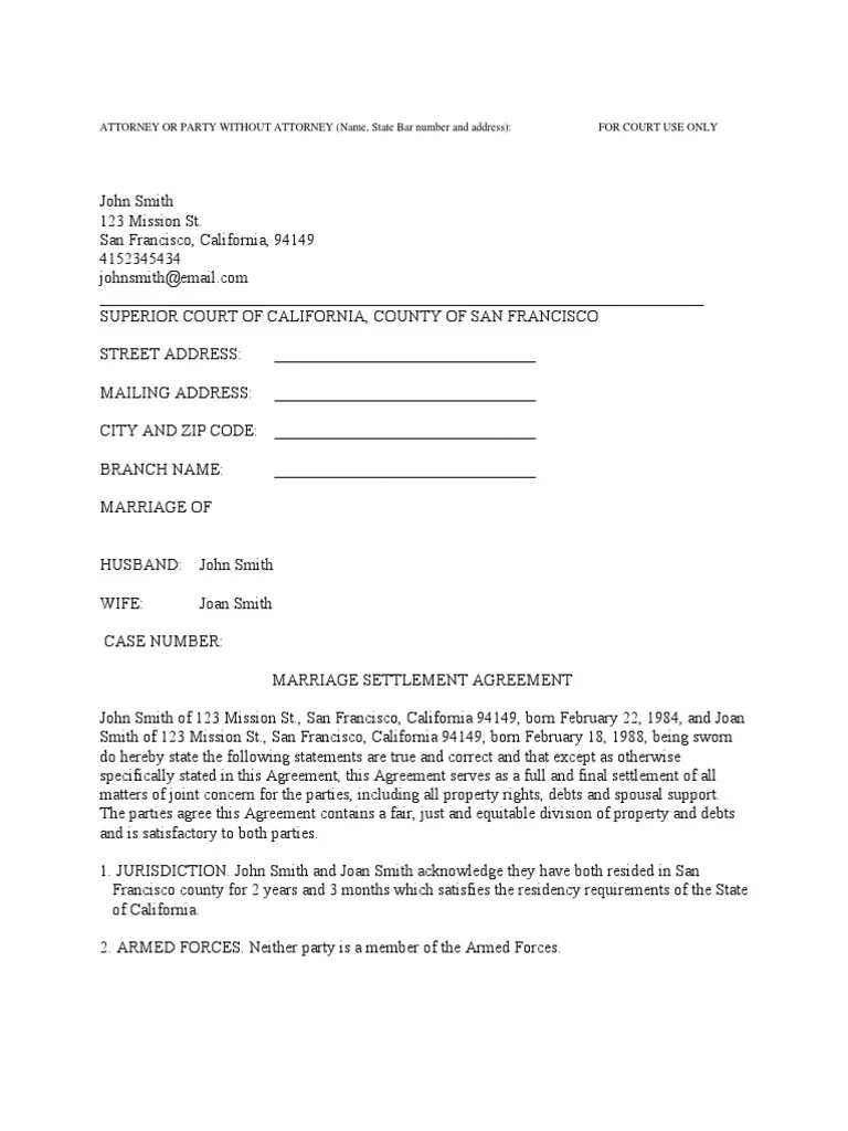 Divorce Settlement Agreement Alimony Divorce