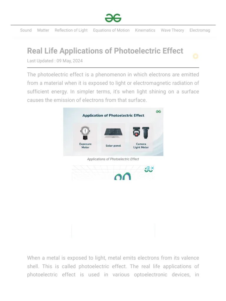 RealLife Applications of Photoelectric Effect PDF Photoelectric