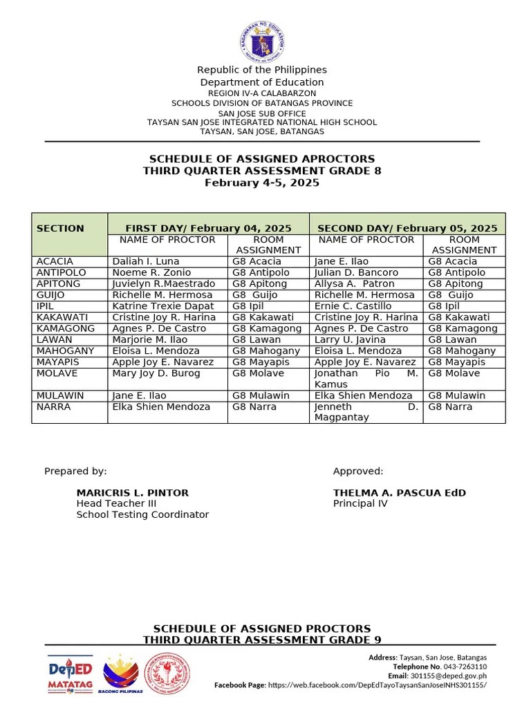 Taysan San Jose High School Proctor Schedule PDF Philippines(05)