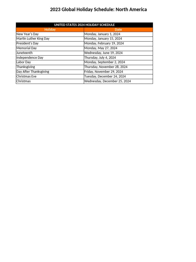 2024 Global Holiday Schedule PDF Holidays Easter