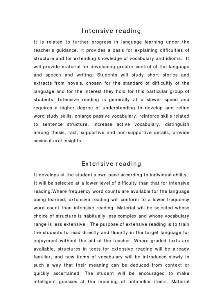 Reading Intensive and Extensive Reading (1) Reading (Process
