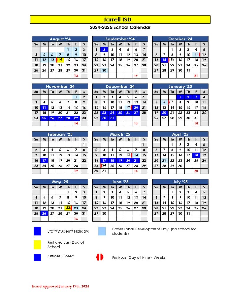 Jarrell ISD 20242025 Calendar PDF