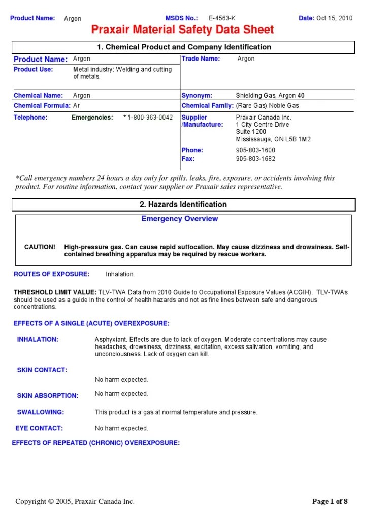 Argon Msds Lung Firefighting