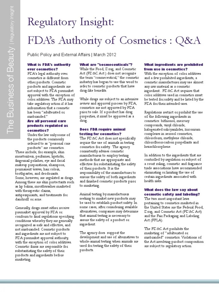 Regulatory Insight FDA & Cosmetics Q&A Federal Food Food And Drug
