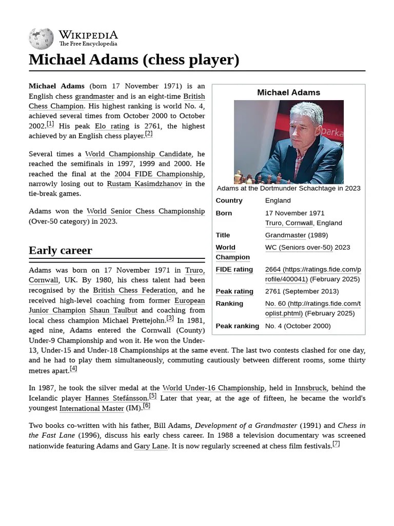 Michael Adams (Chess Player) PDF Chess Players Chess