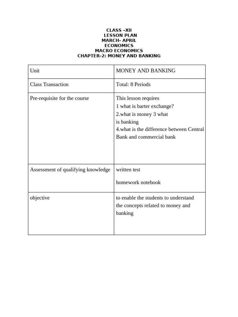 lesson plan of money and banking | PDF | Lesson Plan | Money