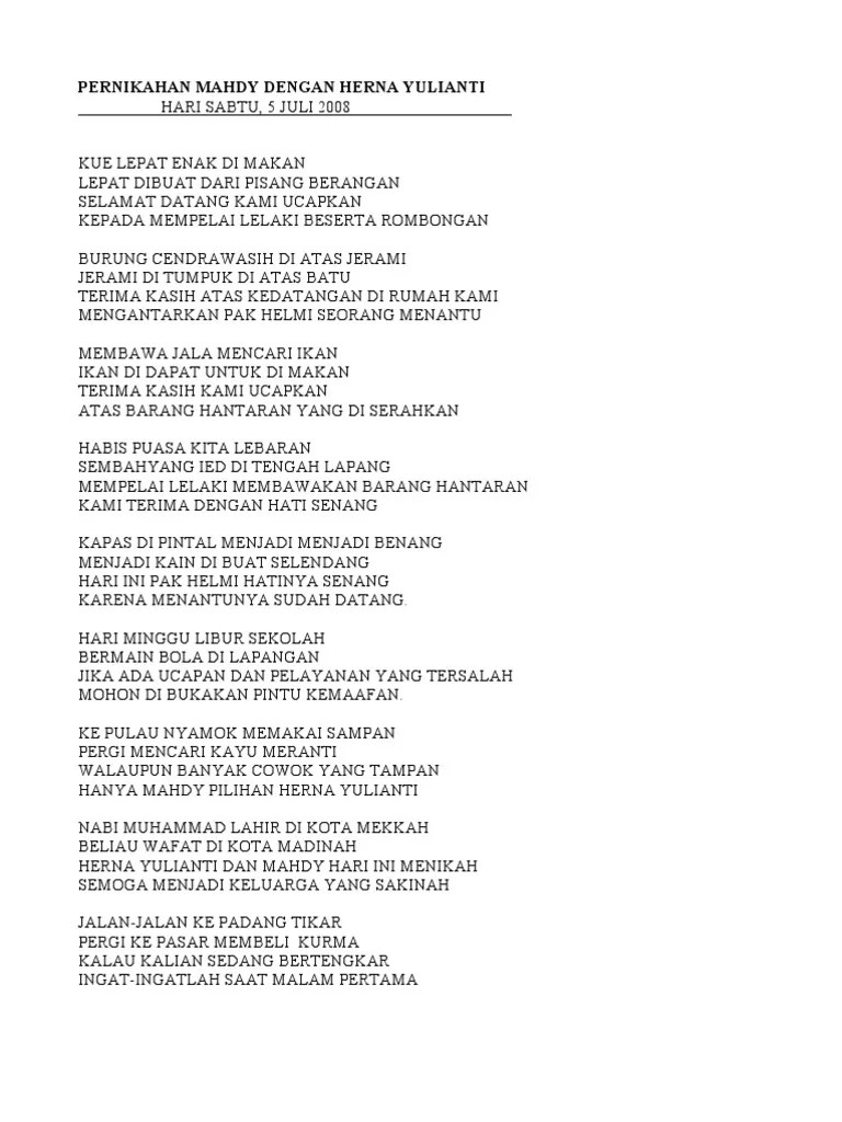 Pantun Sambutan Mempelai Perempuan | PDF