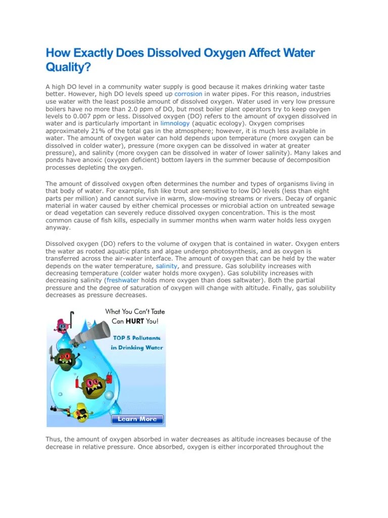 How Exactly Does Dissolved Oxygen Affect Water Quality Aquatic