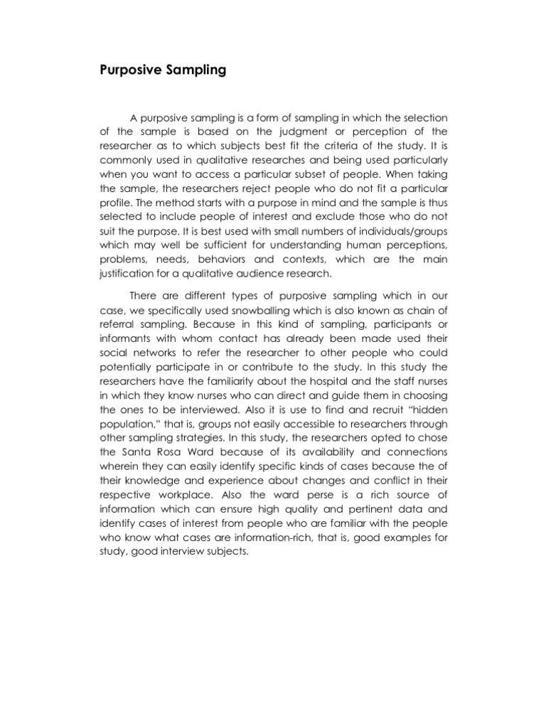 A Purposive Sampling Is A Form of Sampling in Which The Selection of