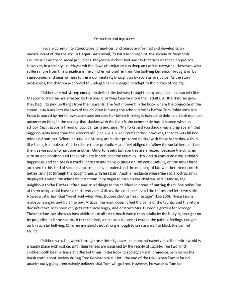 Ostracism and Injustices A To Kill A Mockingbird Essay