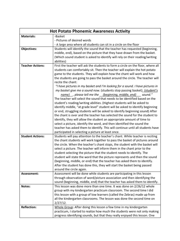Hot Potato Lesson PDF