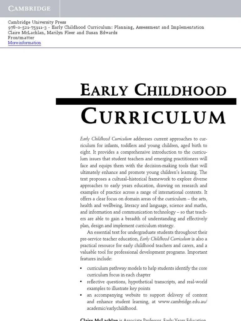 Early Childhood Curriculum Early Childhood Education Curriculum