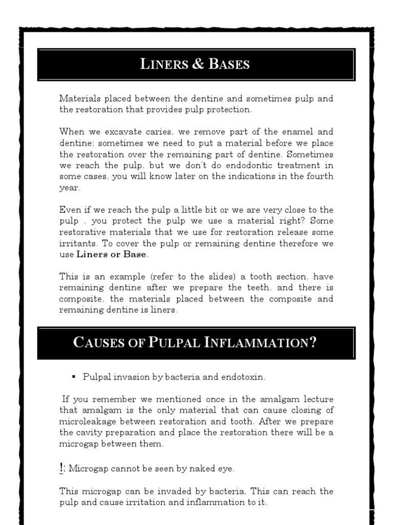 (9) Liners and Bases2 Dentin Dental Material
