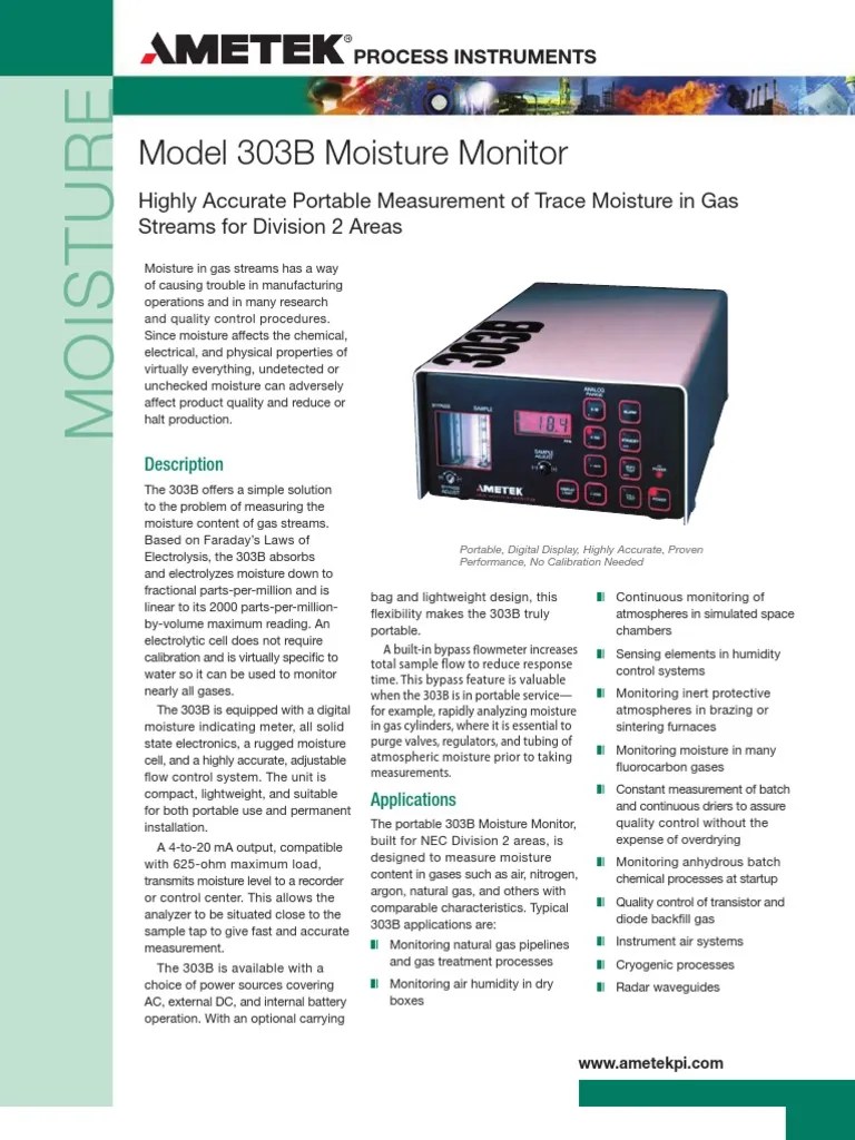 AMETEK 303B Moisture Monitor6 Battery (Electricity) Hydrogen