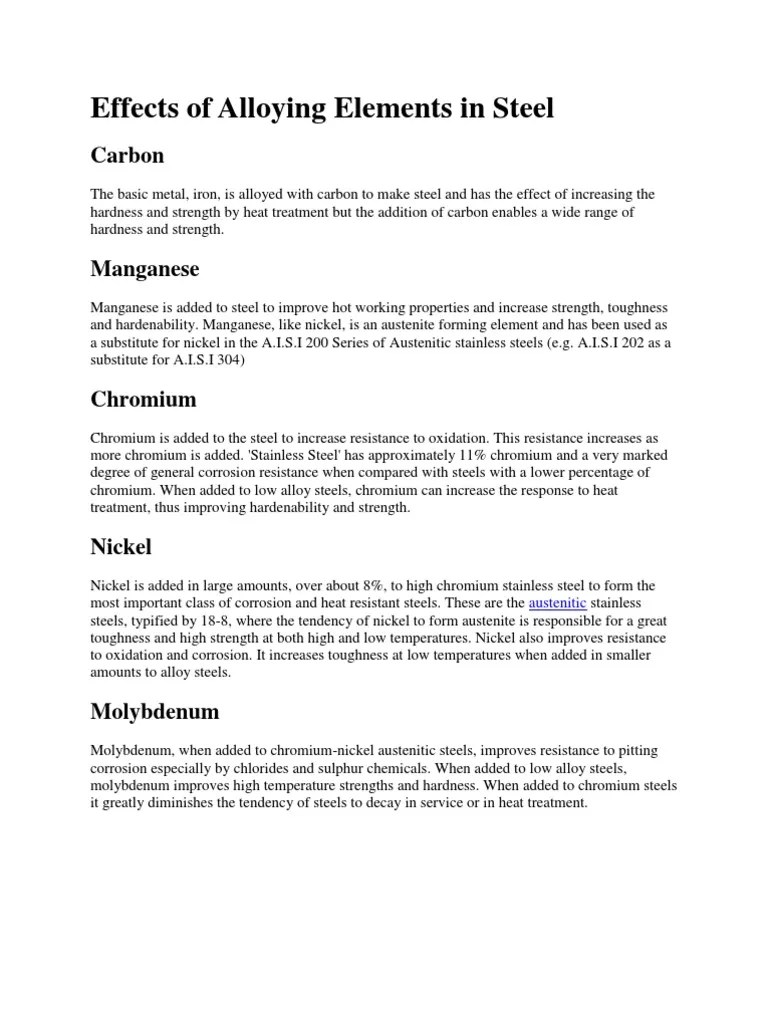 Effects of Alloying Elements in Steel PDF Steel Alloy