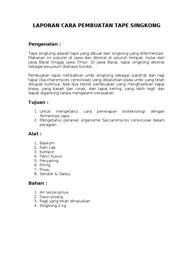 Laporan Cara Pembuatan Tape Singkong