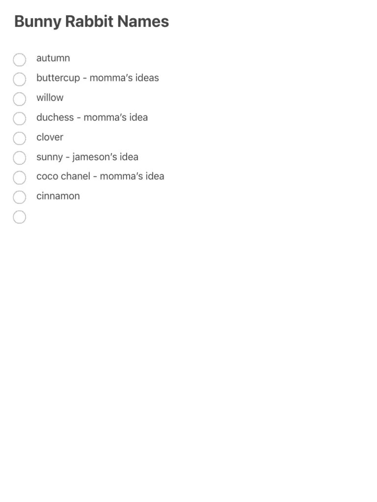 Bunny Rabbit Names PDF
