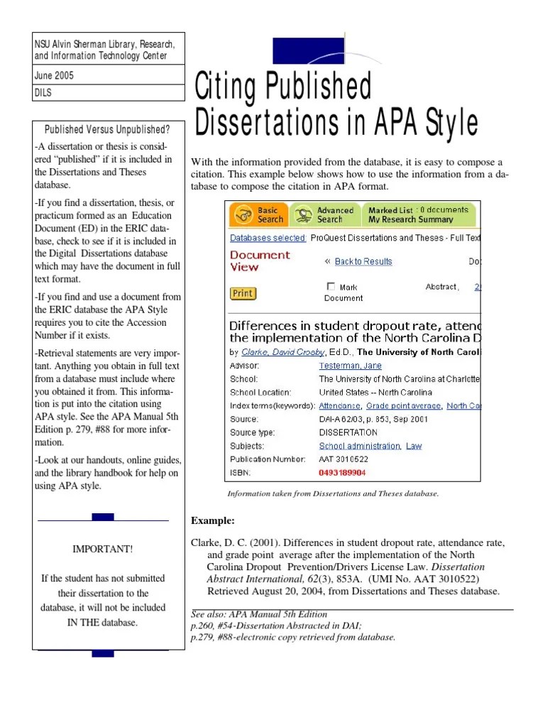 Citing Dissertations in Apa Format Thesis Citation
