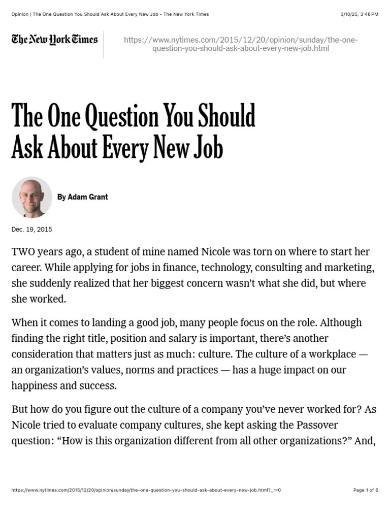 Opinion The One Question You Should Ask About Every New Job The New