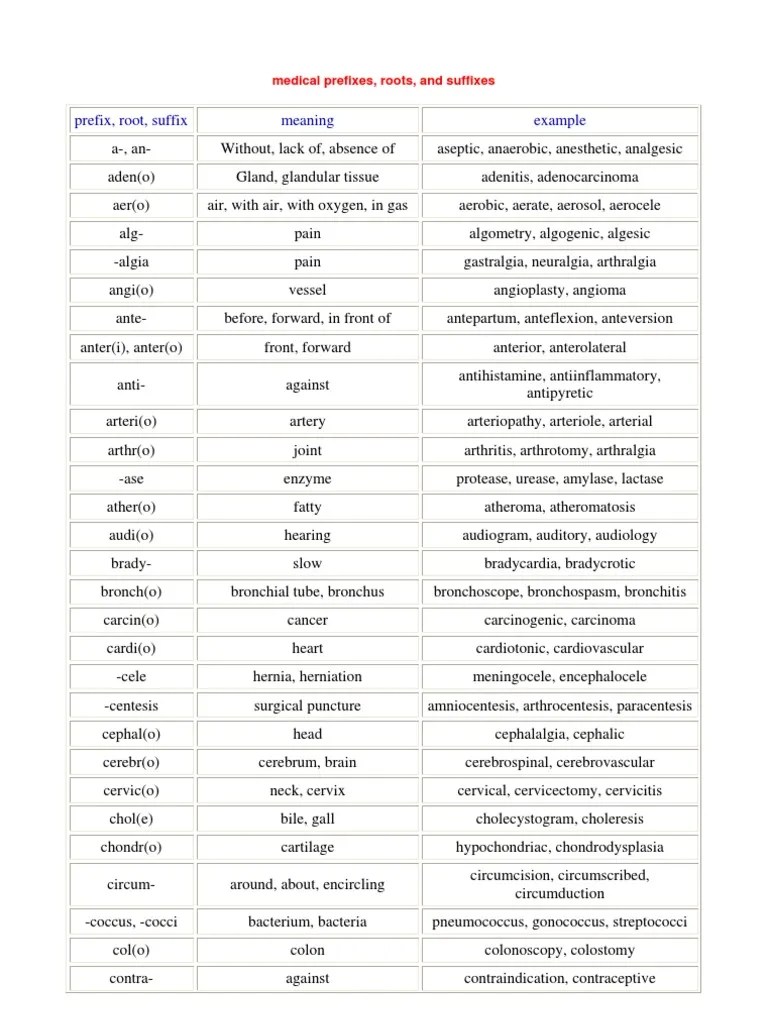 Medical Prefixes Clinical Medicine Medical Specialties