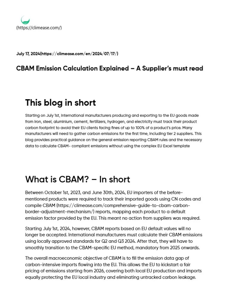 CBAM Emission Calculation Explained A Supplier's Must Read