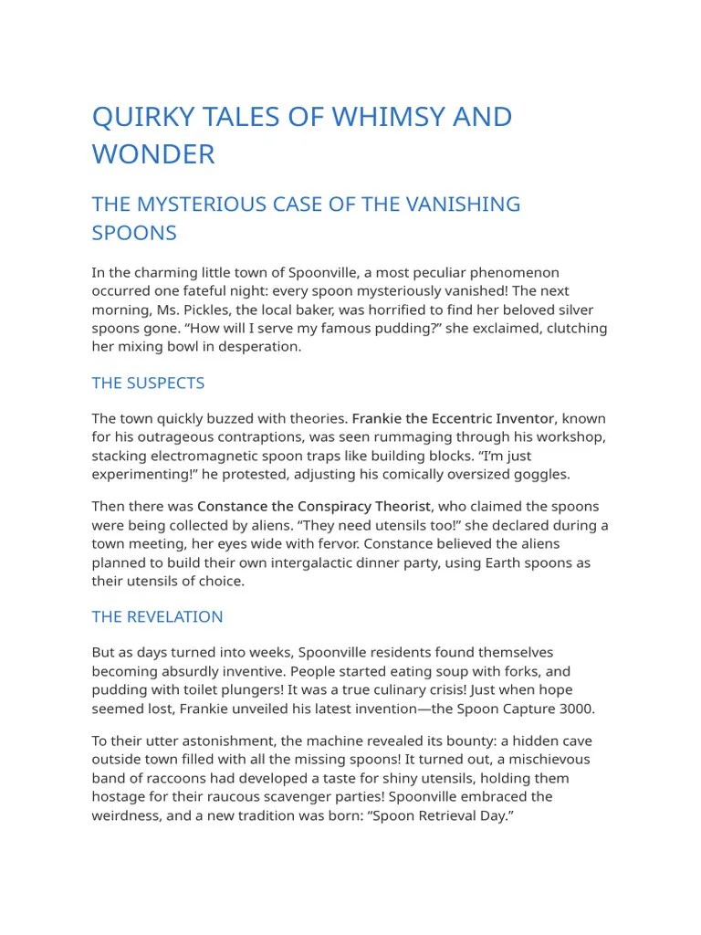 Quirky Tales Of Whimsy And Wonder Pdf Laughter