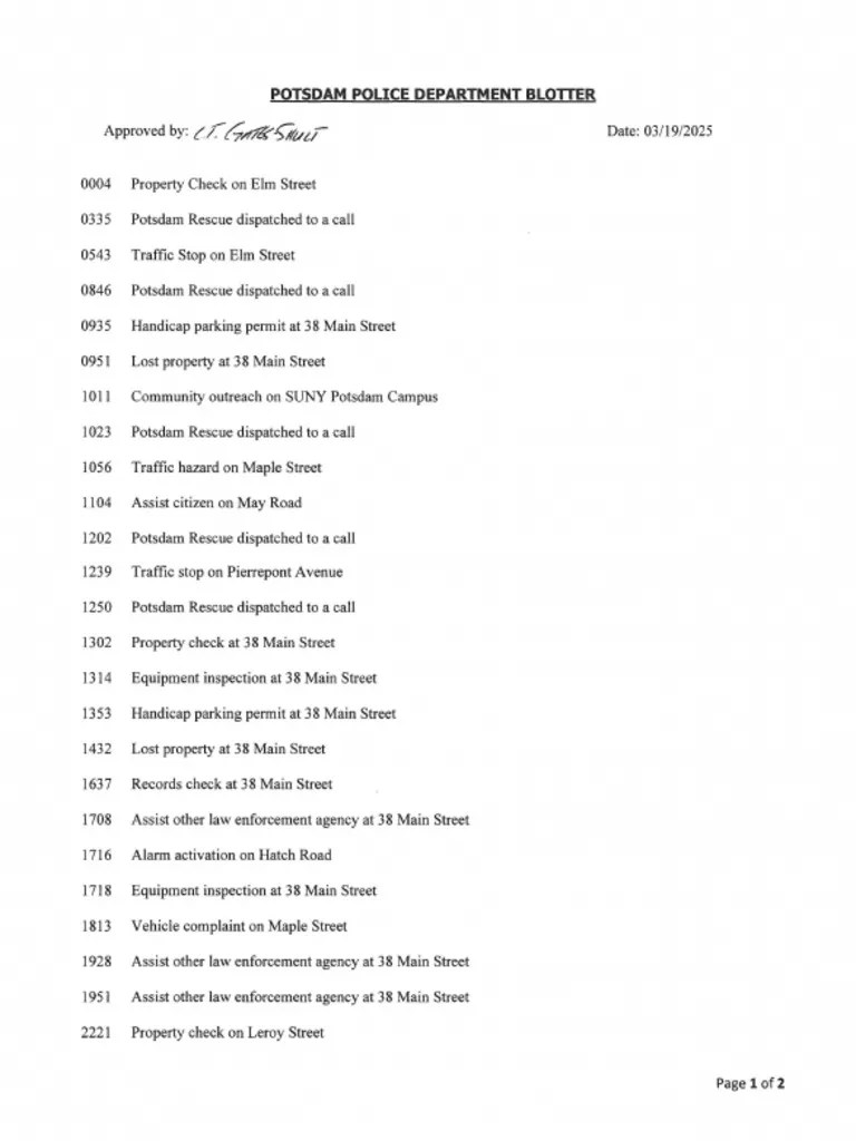 Potsdam Village Police Dept. blotter March 19, 2025 PDF(03)