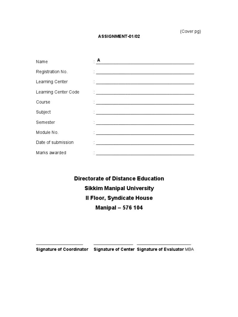 Smu Mba Assignment Cover Page